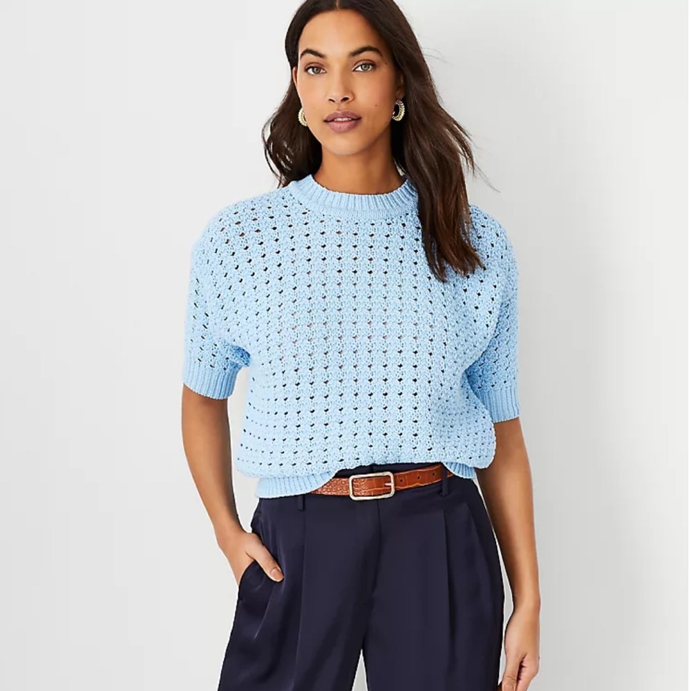 ✨BNWOT - Ann Taylor Geo Stitch Elbow Sleeve Sweater - Pastel Blue - Size M✨